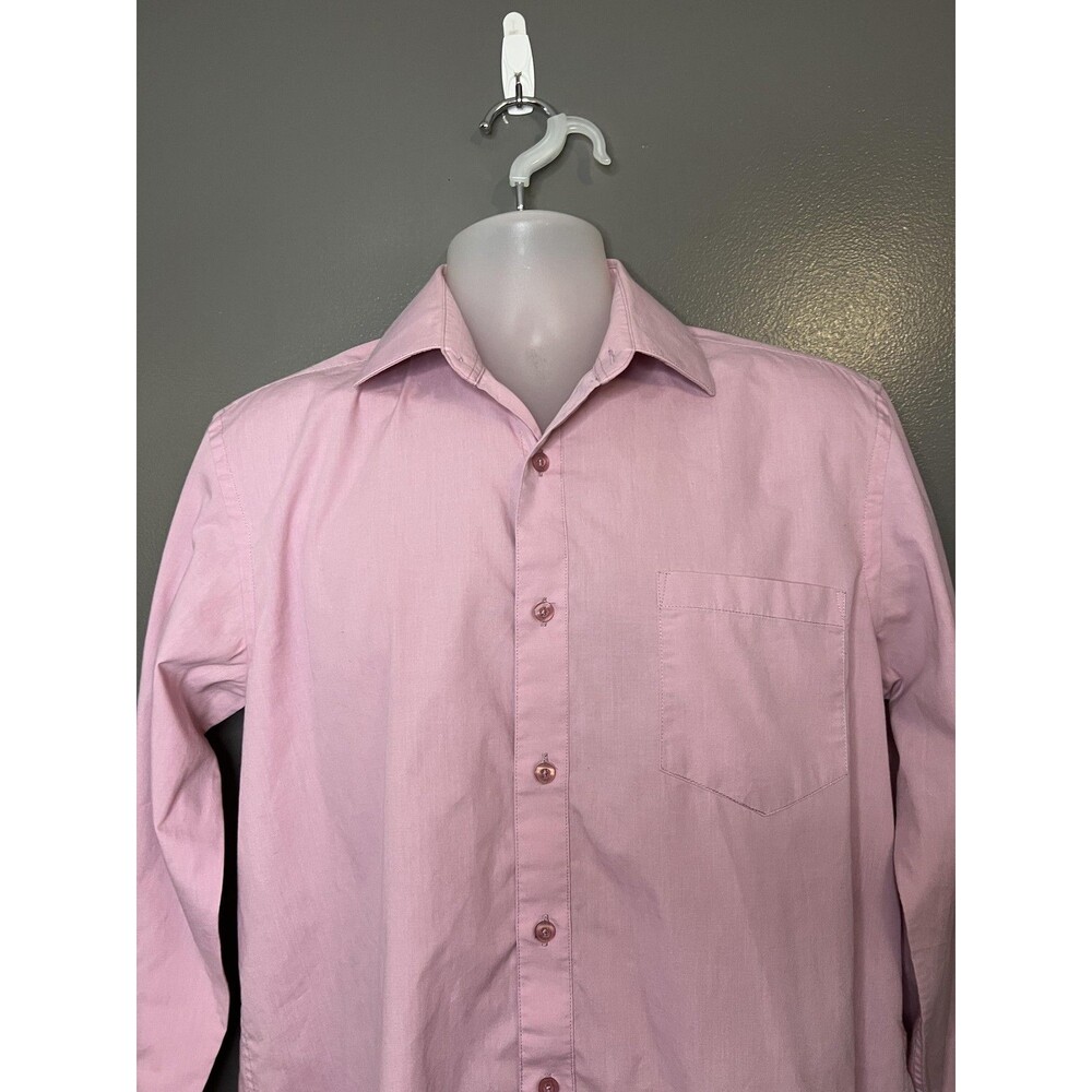 Adolfo Shirt Mens 15/15.5 32/33 Pink Long Sleeve Dress Button Front Point Collar